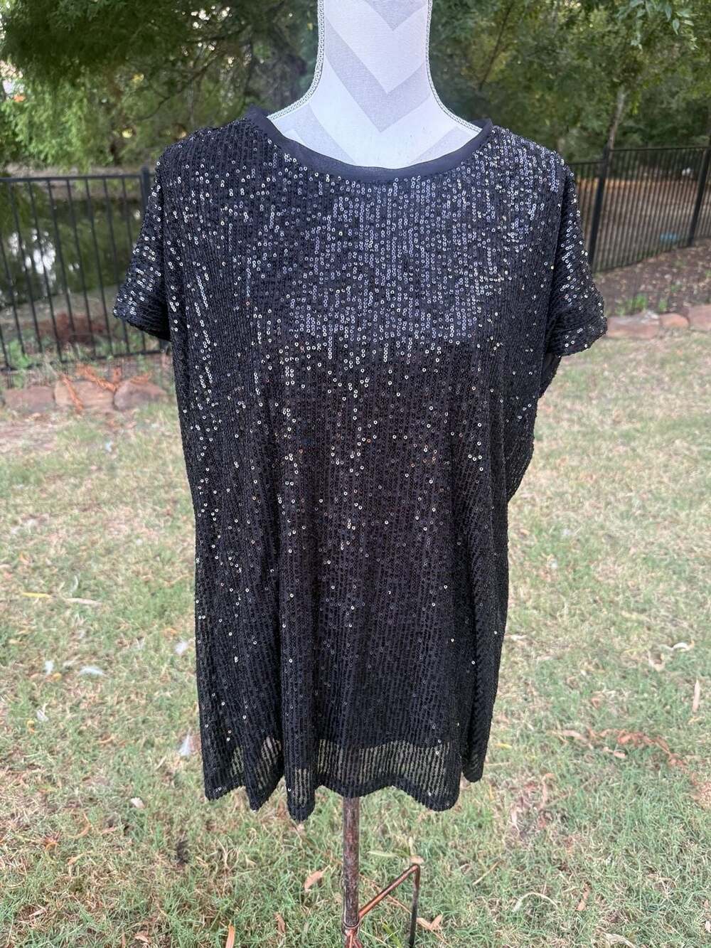 edgely 2XL Black Sequin Short Sleeve Party Blouse